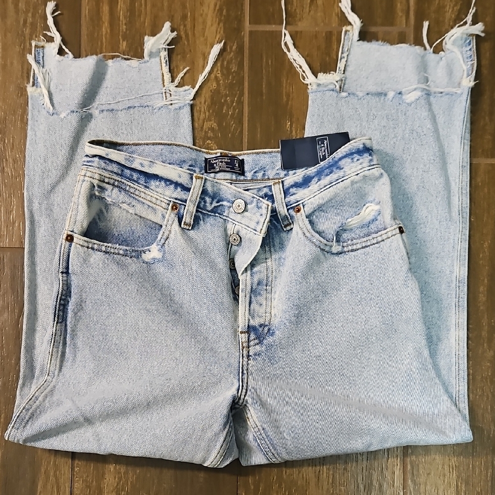 Abercrombie & Fitch Blue High Rise Jeans Vtg Straight Sz 27 Short